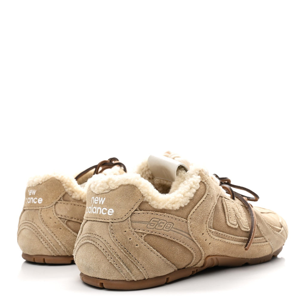 X NEW BALANCE Suede Shearling 530 SL Sneakers Ecru