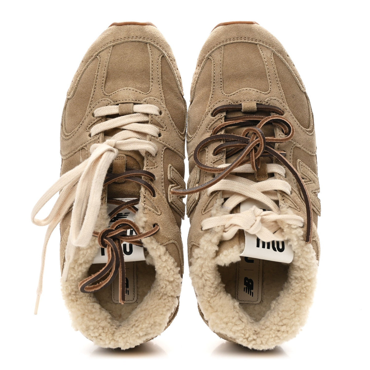 X NEW BALANCE Suede Shearling 530 SL Sneakers Ecru