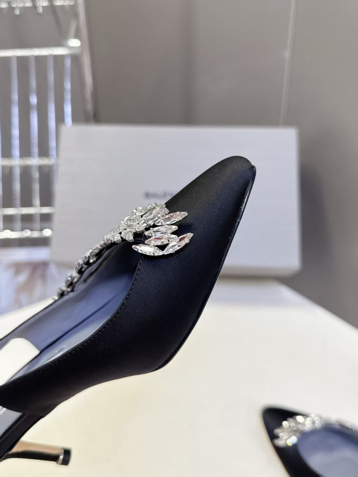 Balenciaga x Manolo Blahnik Slingback 58mm Black Satin Leather