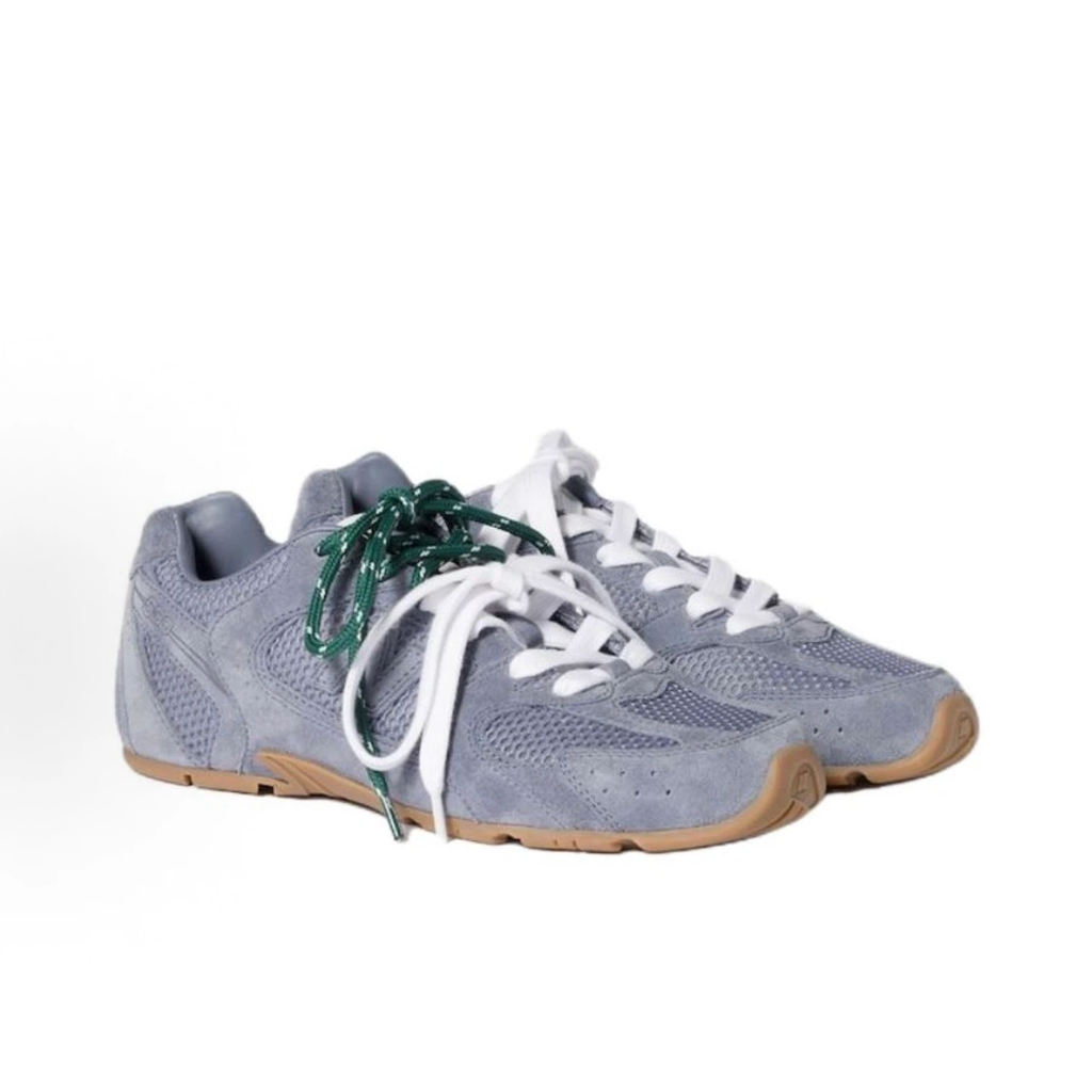 Women Vintage Light Blue Suede Mesh Sneakers, Retro Double Lace-Up Flat Casual Walking Shoes, 90s Y2K Retro Athletic Shoes for Daily Streetwear
