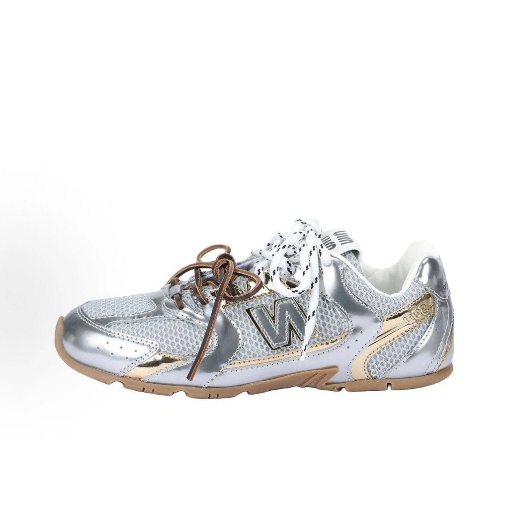 Women Metallic Silver Gold Mesh Retro Sneakers, Triple Lace Up Flat Y2K Athletic Walking Shoes, Vintage Low Top Streetwear Trainers