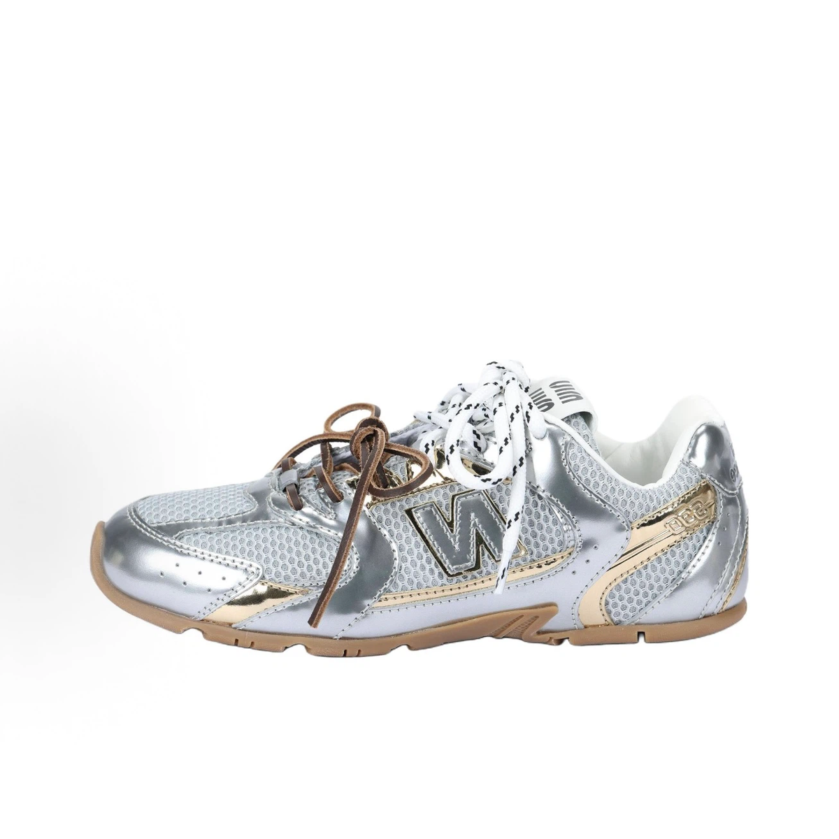 Women Metallic Silver Gold Mesh Retro Sneakers, Triple Lace Up Flat Y2K Athletic Walking Shoes, Vintage Low Top Streetwear Trainers