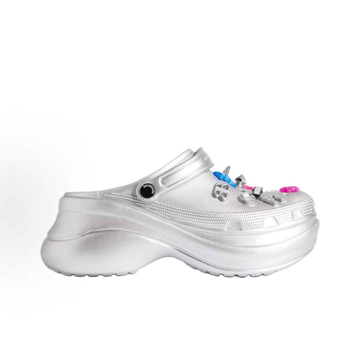 Balenciaga × Crocs Silver Platform Mule Clogs