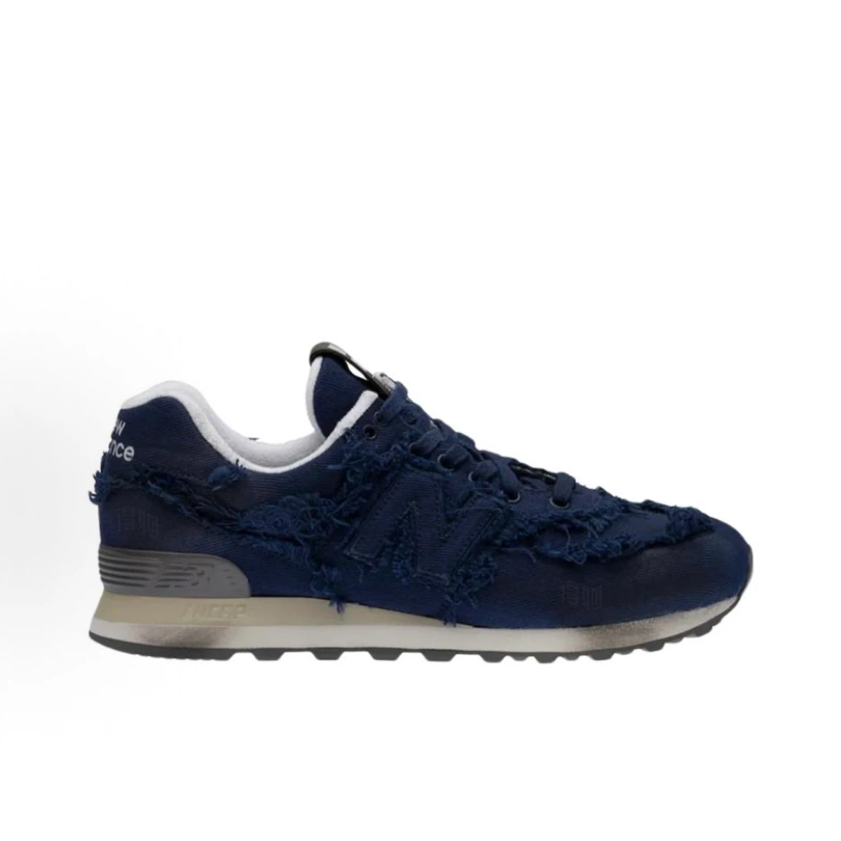 Women's Vintage Navy Frayed Denim Sneakers, Retro 80s Chunky Sole Casual Shoes, Lace Up Distressed Jean Sneakers for Daily Wear