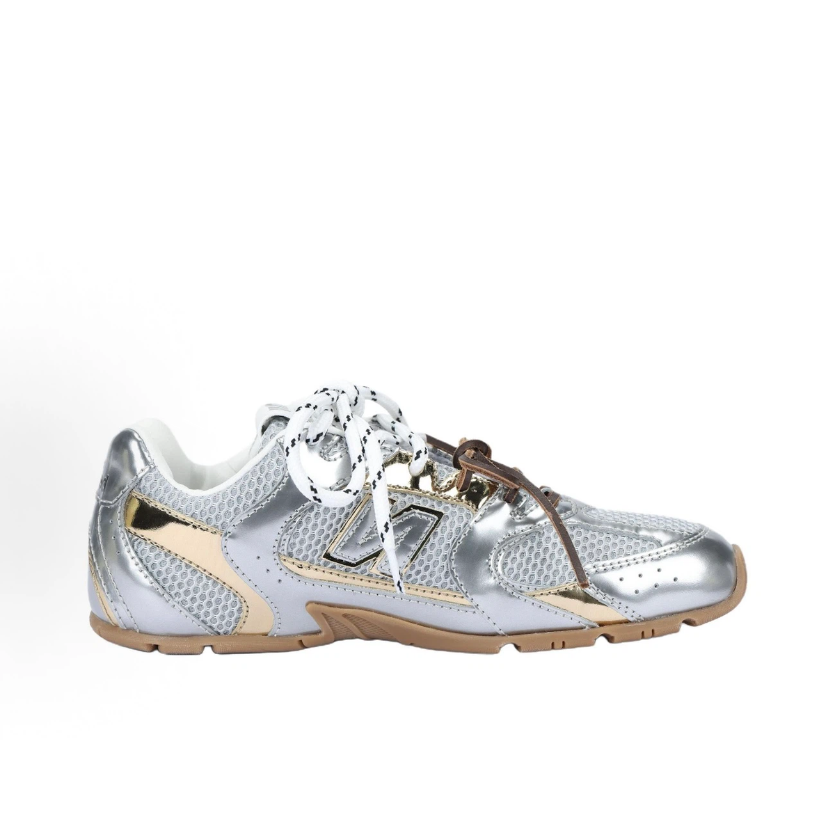 Women Metallic Silver Gold Mesh Retro Sneakers, Triple Lace Up Flat Y2K Athletic Walking Shoes, Vintage Low Top Streetwear Trainers